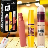 Kit Queridinhos Maybelline NY Batom Líquido Matte ink 65 Seductress + Máscara de Cílios Colossal Lavável + Corretivo Eraser 100 Ivory