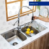 Kit Cuba para Cozinha Pia Dupla Nukini em Aço Inox 201 com Acessórios e Lixeira e Torneira Gourmet Misturador