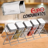 Porta Condimentos de Vidro quadrado Transparente com Suporte 6 Peças, Euro Home