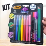 Kit Lettering BIC, c/ 6 Brush Pens + 1 Pincel Marcador Pastel Rosa + 2 Intensity Ponta Fina + 2 Intensiy Ponta Média + 2 Lápis Pretos