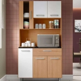 Kit Cozinha Poliman Móveis Carol com Nicho para – Micro-ondas com Tampo 6 Portas 1 Gaveta MDP