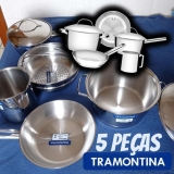 Jogo de Panelas Tramontina Aço Inox Allegra 5 Peças Fundo Triplo