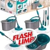 Mop FIT Giratório com 2 refis microfibra, balde com 8 litros, MOP5010, Flash Limp