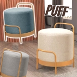 Puff Redondo Bacci em Linho e Base Metal