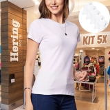 Kit 5 Camisetas Manga Curta Feminina Branca Hering