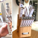 Farberware Edgekeeper Conjunto de bloco de facas com rebites triplos com amolador embutido, 14 peças
