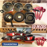 Jogo de Panelas Tramontina Antiaderente – de Alumínio Vermelho 12 Peças Turim