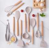 Kit C/12 Peças Utensílios De Cozinha Silicone Cor Bege
