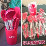 Conjunto 10 Utensilios De Cozinha Silicone C/Cabo Aço Inox
