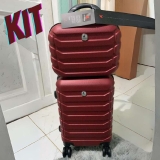Kit Mala Bordo Com Roda Removível E Frasqueira Bagagem de Mão ABS Rígido Rodinhas 360º