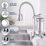 Torneira Metal Inox Filtro Gourmet Pia Cozinha Parede