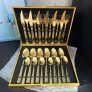 Kit Faqueiro Dourado Luxo Jogo Talheres Inox 24pçs + Maleta