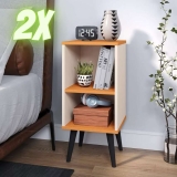 Kit 2 Mesas De Cabeceira Decore Retrô Com Prateleiras