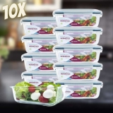 Kit 10 Potes De Vidro Retangular Com Tampa Hermética 640ml
