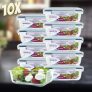 Kit 10 Potes De Vidro Retangular Com Tampa Hermética 640ml