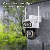 Câmera IP Sem Fio de Segurança Externa HD 3MP, Câmera de Visão Noturna Infravermelha WiFi, Dupla Lente Grande Angular, IP66
