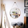 Espelho Decorativo Redondo 60cm Adnet Suspenso C/Alça Couro