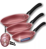 Conjunto de Frigideiras Antiaderente Tramontina de Alumínio Caribe Rosa 3 Peças