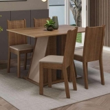 Conjunto Sala De Jantar Mesa Tampo De Madeira 4 Cadeiras