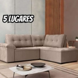 Sofá De Canto Retrátil 5 Lugares Tóquio Macchiato Veludo