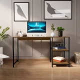 Mesa Escrivaninha Zafira Preto-imbuia Klm Store Industrial Com Prateleira