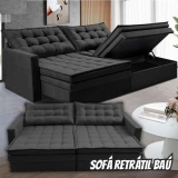 Sofá Sem Caixa Retrátil Baú 1,80m Cama Inbox Secret Suede Velusoft Preto
