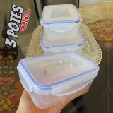 Conjunto com 3 potes Herméticos Retangular Azul Euro Home