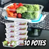 Kit 10 Potes De Vidro Retangular Com Tampa Hermética 640ml