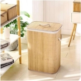 Mimo Style Cesto de Bambu Claro com Tampa para Roupas Sujas
