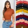 Kit 3 Blusa Blusinha Canelada Gola Alta Com Manga Curta