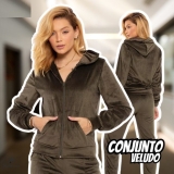 Conjunto Feminina Veludo Plush Com Capuz