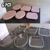 Conjunto De Assadeiras Tampas Rosa Da Marinex, 6 Peças, Vidro