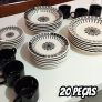 Aparelho de Jantar e Chá Biona Donna Folk Marfim/Preto 20 Peças