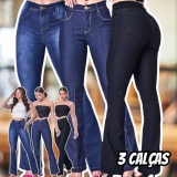 Kit 3 Calça Flare Feminina Cintura Alta Jeans Boca De Sino
