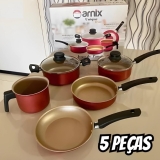 Jogo De Panelas Antiaderente Vermelho 5 Peças