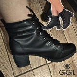 Coturno Feminino Bota Tratorada Salto Baixo