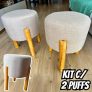 Kit 2 Puff Banquinho Redondo Decorativo Thor em Linho