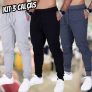 Kit 3 Calça Moletom Slim Jogger Com Bolso Masculino Adulto