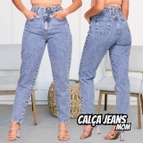 Calça Mom Jeans Feminina Cintura Alta Marmorizada