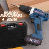 Furadeira e Parafusadeira a Bateria 12V – 3/8” com Maleta + 13 Peças