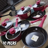 Jogo De Panelas 10 Peças Indução Revestimento Cerâmico Cor Rubi