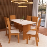 Mesa de Jantar 6 Cadeiras Retangular Freijo e Off White Indekes Cristal