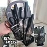 Kit Utensílios Premium Cozinha Cutelo Suporte Faqueiro Tabua Cor Suporte Kit 7 peças
