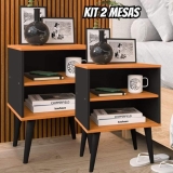 Kit 2 Mesas de Cabeceira Retrô Rpm com Nicho