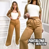 Calça Feminina Pantalona Moletom Wide Leg Com Bolso