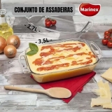 Conjunto de Assadeiras Marinex Retangular de Vidro – 2 Peças Com Alça Seletta