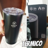 WOLFF Copo Térmico de Aço Inox Parede Dupla Com Tampa 600ml Preto