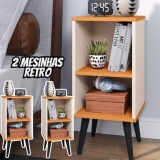 Kit 2 Mesa de Cabeceira Retrô com Prateleira Charme
