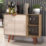 Aparador Buffet Em Madeira E Off White Com 2 Portas + 2 Prateleiras