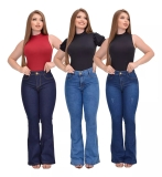 Kit 3 Calças Jeans Flare Feminina Cintura Alta Elastano